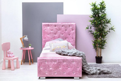 Beaumont Princess Pink Crushed Velvet Bed with Underbed Storage Single 3ft