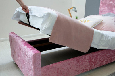 Pink crushed velvet bed with storage hotsell