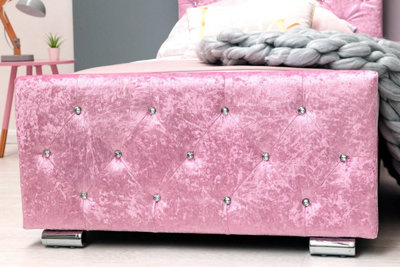 Pink crushed velvet bed with outlet storage