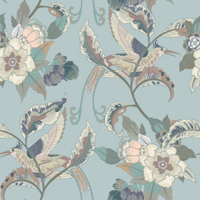 Beautiful Birds Wallpaper In Duck Egg