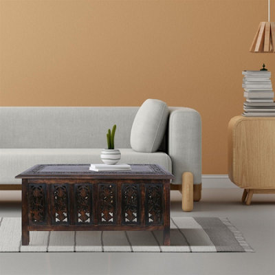 Beautiful Carved Indian Wooden Coffee Table Side Tables 91 x 46 cm