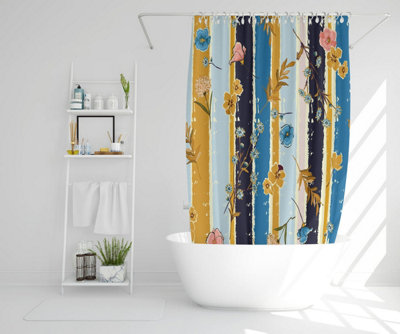 Beautiful meadow flowers on candy colorful brush stripe (Shower Curtain) / Default Title Price Comparisons | Compare The Build