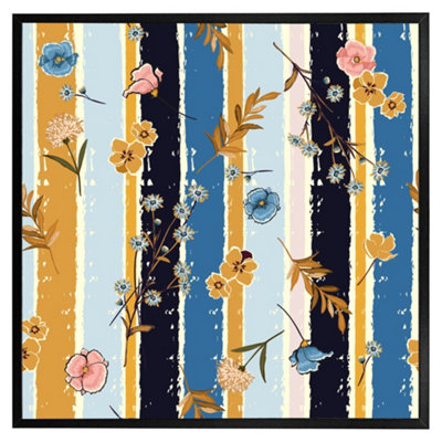 Beautiful meadow flowers on candy colourful brush stripe (Picutre Frame) / 30x30" / Black