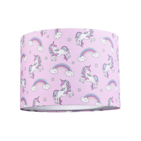 Beautiful Modern Soft Lilac Cotton Lampshade with Unicorns Clouds and Rainbows