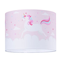 Beautiful Soft Pink Cotton Lampshade with Dancing Unicorns and Clouds Decoration