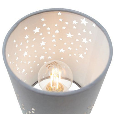 Beautiful Stars Decorated Children/Kids Soft Grey Cotton Bedside Table Lamp