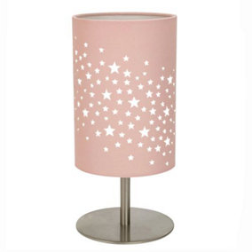 Beautiful Stars Decorated Children/Kids Soft Pink Cotton Bedside Table Lamp