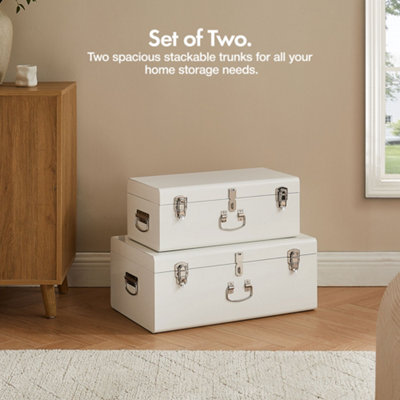 Beautify Cream Storage Trunks Set of 2, Small & Large Metal Chests