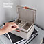 Beautify Jewellery Box, Grey Velvet 2 Tier Organiser, Ring Pad, Removable Tray, Multi Purpose, Rose Gold Clasp, Storage Chest