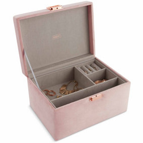 Beautify Jewellery Box, Pink Velvet 2 Tier Organiser, Ring Pad, Removable Tray, Multi-Purpose Space, Dressing Table Storage Chest