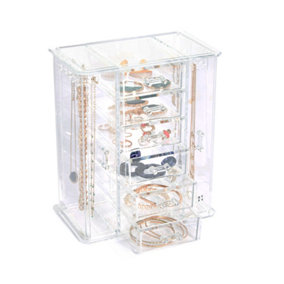 Beautify Jewellery Organiser, Cosmetic Storage, 6 Storage Drawers, 9 Necklace Hooks, 2 Side Compartments, Table-top Stand