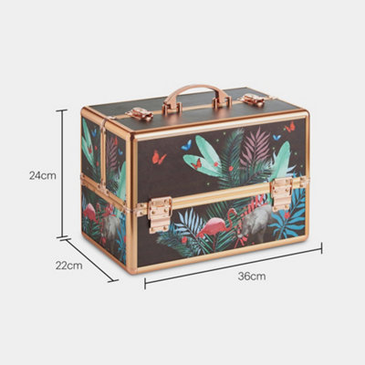 Beautify Make Up Organiser, Travel Jungle Print 3 Tier Cosmetics Case w/Extendable Trays, Spacious Storage, Lockable