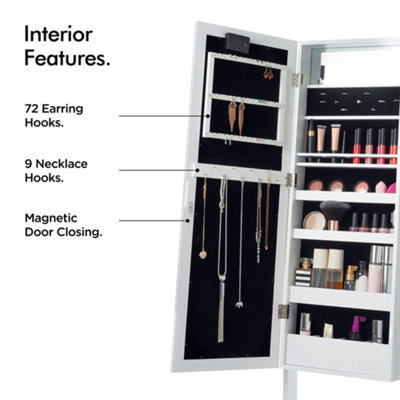 Lockable wall door mounted mirror jewelry cabinet armoire organizer with deals led lights