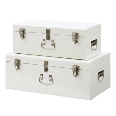 Beautify Storage Trunks - Set of 2 Cream Stainless Steel Storage Chests ...