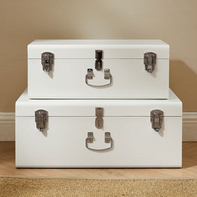 Beautify Storage Trunks - Set of 2 Cream Stainless Steel Storage Chests ...