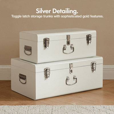 Beautify Storage Trunks - Set of 2 Cream Stainless Steel Storage Chests ...