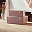 Beautify Storage Trunks - Set of 2 Pink Velvet Finish Storage Chests w/Rose Gold Detailing, Stackable Organiser w/Lockable Lids