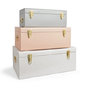 Beautify Storage Trunks, Set of 3 Pastel Stainless Steel Storage Chests, Stackable Bedroom Storage Organiser with Lockable Lids
