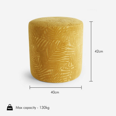 Beautify Velvet Foot Stool Mustard Round Footrest Floral Leaf Pattern Upholstered Soft Touch Fabric Padded Lightweight