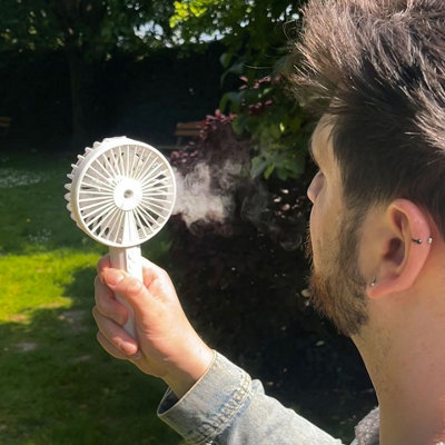 BeCool Rechargeable Handheld Mist Fan White
