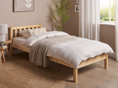 Bed Pine Wood FLORAC 90 x 200 cm (EU Single) Light Brown