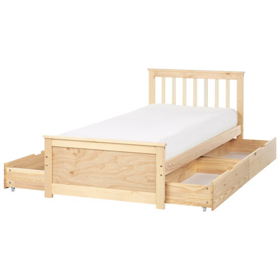 BED WITH 4 DRAWERS PINE WOOD OLENDON 90 X 200 CM (EU SINGLE) LIGHT BROWN