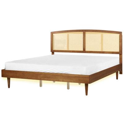 Bed with LED Rattan VARZY 180 x 200 cm (EU Super King) Brown