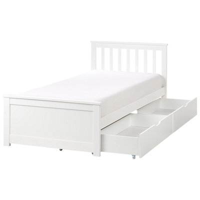 Bed with Storage Drawers Pine Wood OLENDON 90 x 200 cm (EU Single) White