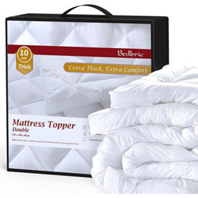 Bedbric 10cm Thick Quilted White Rectangular Microfiber Hotel Quality Mattress Topper Double