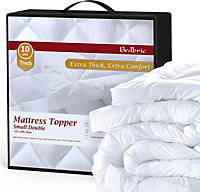 Bedbric 10cm Thick Quilted White Rectangular Microfiber Hotel Quality Mattress Topper Small Double