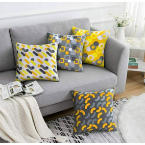 Bedbric 40 x 40 CM Double Sided Cushion Cover with Invisible Zipper - Yellow Geometric Design