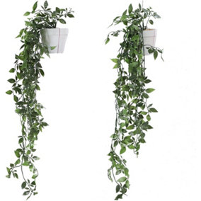 Bedbric Hanging Artificial Plants White Set of 2 Indoor/Outdoor Decor Vines