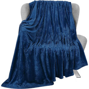 Bedbric Throws for Sofas Large Cozy Blankets and Throws 400 GSM Double Bed Throw Navy Blue Blanket