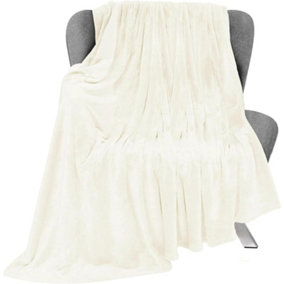 Bedbric Throws for Sofas Large Cozy Blankets and Throws 400 GSM King Size Bed Throw Ivory White Blanket