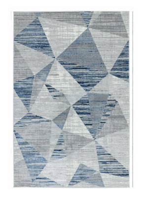 BeddingMill Chequered Rug, Geometric Bedroom Rug , Stain-Resistant Rug for DiningRoom, Easy to Clean Geometric Rug, 11mm Blue Rug