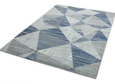 BeddingMill Chequered Rug, Geometric Bedroom Rug , Stain-Resistant Rug for DiningRoom, Easy to Clean Geometric Rug, 11mm Blue Rug