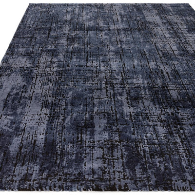 BeddingMill Modern Rug, Anti-Shed Abstract Bedroom Livingroom Rug, Luxurious Stain-Resistant Rug for DiningRoom, 11mm Navy Rug