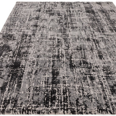 BeddingMill Modern Rug, Anti-Shed Abstract Rug for LivingRoom, Luxurious Stain-Resistant Rug for DiningRoom, 11mm Black Rug