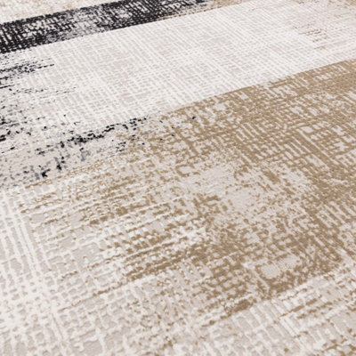 BeddingMill Modern Rug, Anti-Shed Abstract Rug for LivingRoom, Luxurious Stain-Resistant Rug for DiningRoom, 11mm Lines Beige Rug