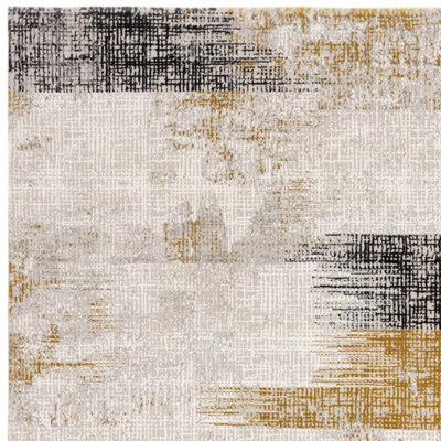 BeddingMill Modern Rug, Anti-Shed Abstract Rug for LivingRoom, Luxurious Stain-Resistant Rug for DiningRoom, 11mm Lines Gold Rug