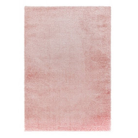 BeddingMill Modern Rug, Plain Anti-Shed Bedroom Rug, Luxurious Rug for DiningRoom, Easy to Clean Shaggy Rug, 45mm Pink Plain Rug