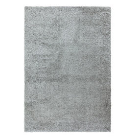 BeddingMill Modern Rug, Plain Anti-Shed Bedroom Rug, Luxurious Rug for DiningRoom, Easy to Clean Shaggy Rug, 45mm Silver Plain Rug