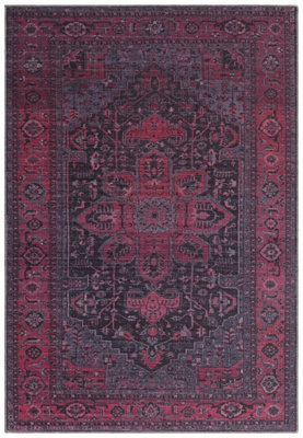 BeddingMill Persian Rug, Bordered Bedroom, Livingroom Rug, Cotton Dining Room Rug, Easy to Clean Floral Rug, 0.5mm Traditional Rug