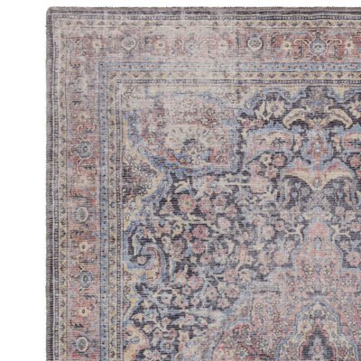 BeddingMill Persian Rug, Bordered Rug for LivingRoom, Floral Dining Room Rug, Easy to Clean Bordered Rug, 0.5mm Traditional Rug