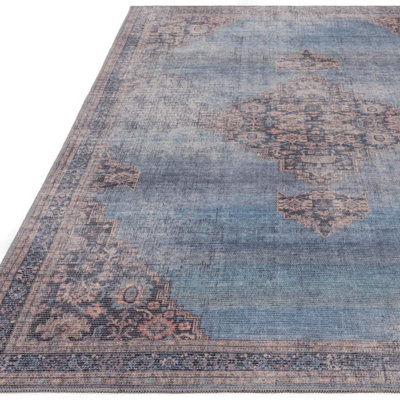 BeddingMill Persian Rug, Floral Bedroom, LivingRoom Rug, Cotton Dining Room Rug, Easy to Clean Bordered Rug, 0.5mm Traditional Rug