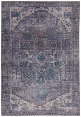 BeddingMill Persian Rug, Floral Rug for Bedroom, Cotton Dining Room Rug, Easy to Clean Bordered Rug, 0.5mm PileTraditional Rug