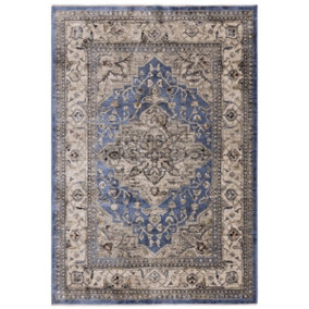 BeddingMill Traditional Rug, Anti-Shed Luxurious Rug for LivingRoom, Easy to Clean Bordered Rug, 5mm Blue Traditional Rug