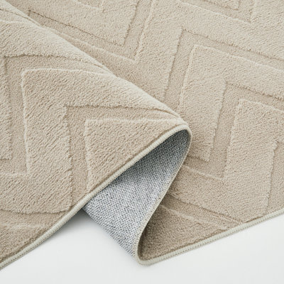 BedLooms Beige High Low Pile Rug 200x290cm, Soft Thick Piles, Zig Zag ...