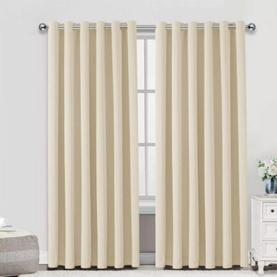 BedLooms Blackout Curtains Thermal Insulated Eyelet Ready Made Ring Top Cream Curtain (Pair) 66 x 72 Inches With Tie Backs