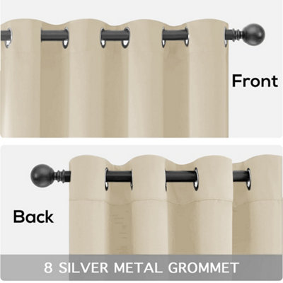 BedLooms Blackout Curtains Thermal Insulated Eyelet Ready Made Ring Top Cream Curtain (Pair) 66 x 72 Inches With Tie Backs